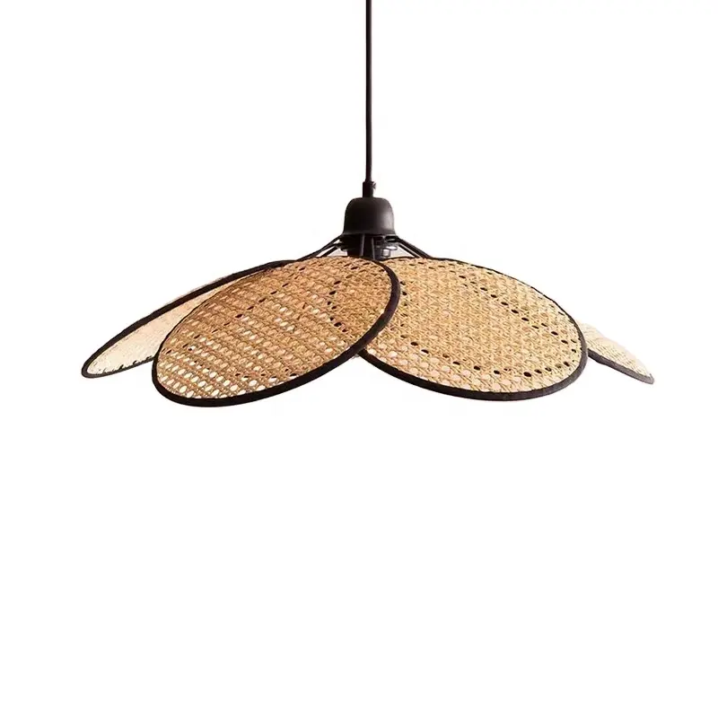 Natural Rattan Material Flower Shape Handcraft Hanging Light Handmade Woven Pendant Lamp