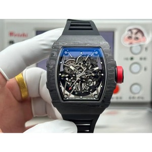 Montre automatique mécanique pour homme avec verre saphir, aiguilles, résistante à l'eau, en fibre de carbone, style sport hip-hop, bracelet en caoutchouc, mouvement apparent - Product Image 6