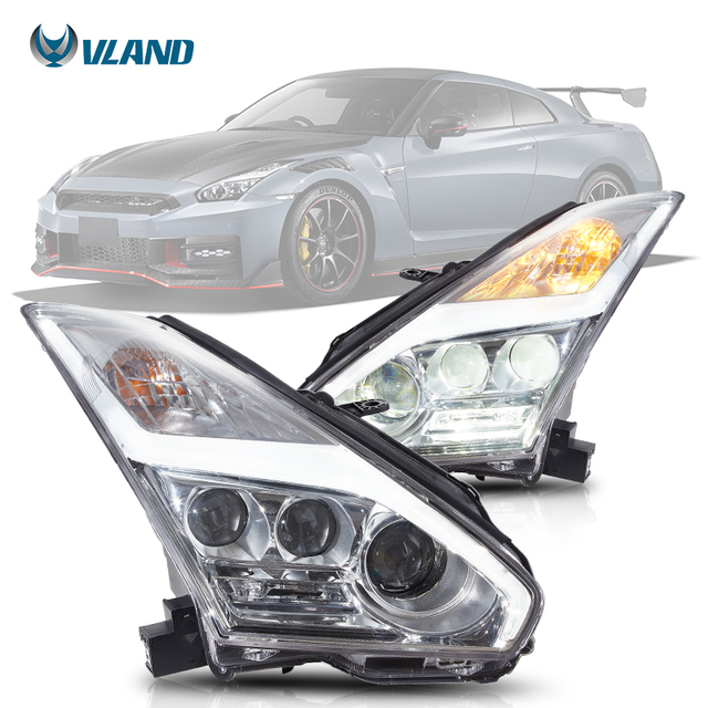 VLAND LED Day Running Light Car Accessories R35 Headlight Assembly 2008-2023 Modified LED Lens for Nissan GTR