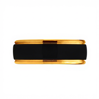 Bague de mariage en carbure de tungstène noir avec bords en or jaune 8 mm pour homme/unisexe THX Jewelry Casual/Sporty Certifiée par un tiers