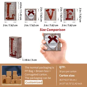 QKSQW 발렌타인 데이 선물 나무 상자 나무 사랑 단어 블록 세트 홈 책상 장식 표지판