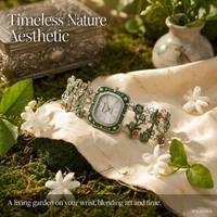 Montre-bracelet Soleviah pour femme, motif floral inspiré du jardin, bijoux à feuilles vertes, montre à quartz, thème nature, cadeau pour femme