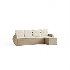 Set Divano da Giardino in Rattan Beige con Cuscini, 4 Posti, Arredamento da Esterno dal Design Contemporaneo - Product Image 1