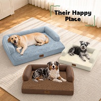 Lit pour chien personnalisé en forme de dessin animé avec côtés, en velours cristal imperméable, mousse orthopédique alvéolée, canapé carré pour animaux de compagnie toutes saisons, fabrication OEM