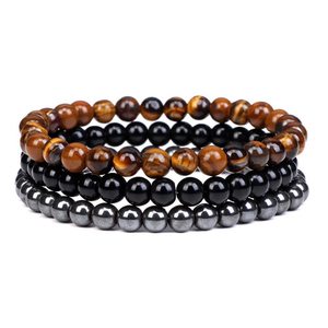 Conjunto de Joias de Moda Popular, Pulseira de Pedra Natural de Cristal Rosa Quente de 6/8mm para Mulheres e Homens - Product Image 1