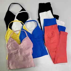 Conjunto de leggings para mujer, conjunto de yoga sin costuras, tops sin espalda, traje de cintura alta con efecto fruncido, <span class=keywords><strong>ropa</strong></span> de <span class=keywords><strong>fitness</strong></span>, <span class=keywords><strong>ropa</strong></span> <span class=keywords><strong>deportiva</strong></span> para gimnasio con efecto fruncido - Product Image 4