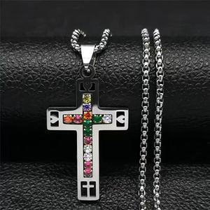 Collar de Moda, Collar de Cruz de Acero Inoxidable con Colgante de Diamante, Collar de Acero Inoxidable con Circonita - Product Image 2