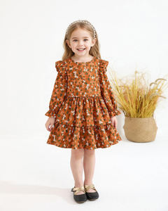 Abito Personalizzato per <span class=keywords><strong>Bambina</strong></span> con Maniche Lunghe a Volant, <span class=keywords><strong>Vestito</strong></span> Casual Floreale Boho, Outfit Carino e Morbido per l'Inverno e l'Autunno - Product Image 1