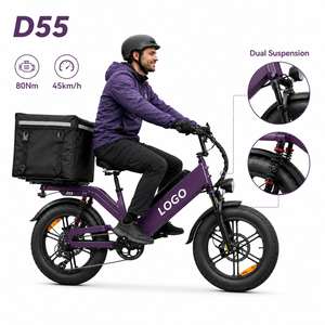 Bicicleta Eléctrica de Carga D55, 48V55Ah, Alta Velocidad, 750W, Neumático Grueso de 20 Pulgadas, 28 mph, Doble Suspensión para Todo Terreno, Bicicleta de Reparto - Product Image 1