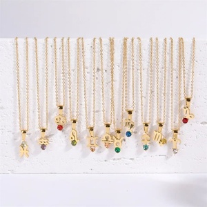 18K Gold Plated Zodiac Sign Round Zircon Birthstone Charm Necklace Stainless Steel Zodiac Birthstone Necklace for Women Jewelry - Product Image 6