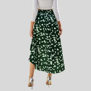 2024 Summer Holiday Custom High Waist Ruffle Long Printed Skirts Women's Fashion Loose Asymmetrical Hem Skirt For Women