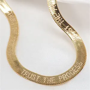 VERTRAUEN SIE DAS PROZESS Fischgräten kette Halskette benutzer definierte Gravur Schlangen kette Halskette Edelstahl Schmuck Frauen