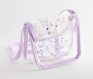 Sac à bandoulière transparent en PVC pour enfants, personnalisé, violet vif, avec décorations brillantes et paillettes, mignon, sac à sequins - Product Image 2