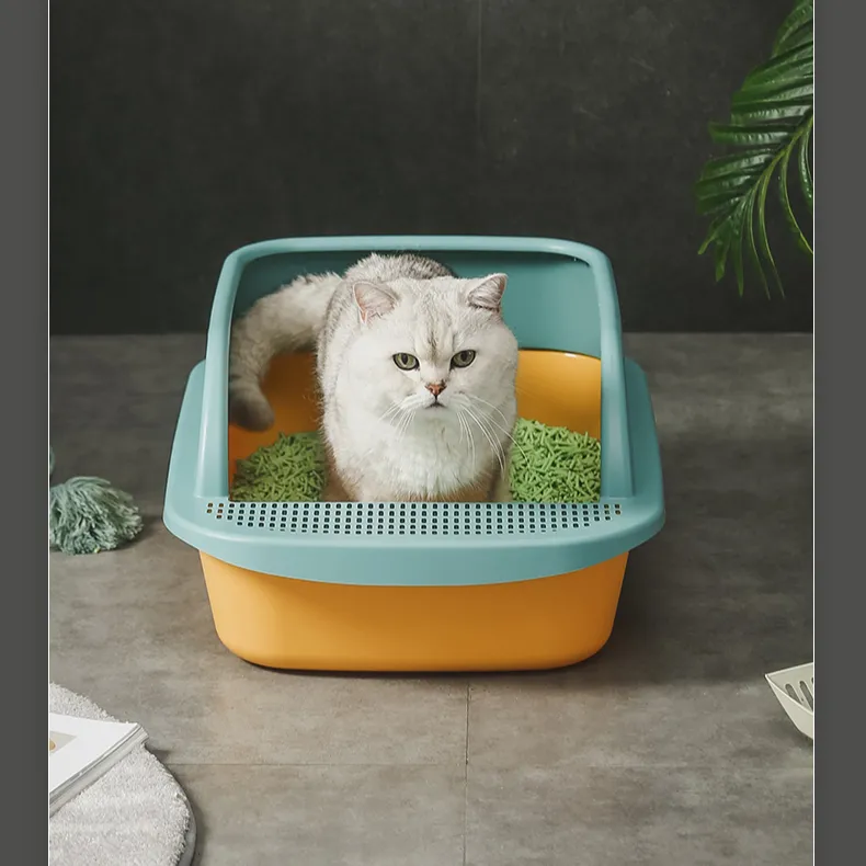 Jilen-grande capacità Semi-chiuso lettiera per gatti recipiente recipiente contenitore di plastica cane coniglio con pala lettiera Cat wc