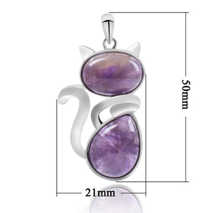 Collar con Colgante de Gato de Cristal Natural, Colgante de Gato de Amatista y Cuarzo Rosa, Joyería de Moda con Piedras Preciosas - Product Image 5