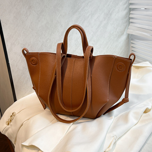 Bolso Tote de PU Vintage para Mujer, Color Sólido, Espacioso, Casual, de Hombro y Mano, Impermeable, Ligero, Diseño para Todas las Temporadas - Product Image 3