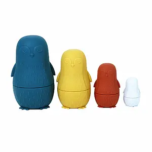 Hot Selling Owl Nesting Toys Kids Children Montessori Educational Russian Matryoshka Doll Silicone Bath Toy