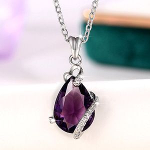 Collana con Ciondolo a Goccia Viola per Donne, Accessorio da Collo Semplice per Uso Quotidiano, Gioiello di Moda - Product Image 2