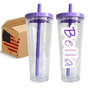 Gobelets en acrylique 24 oz à double paroi, avec paillettes flottantes, pour smoothies Boba, avec bouchon refermable, vendus par carton - Product Image 1