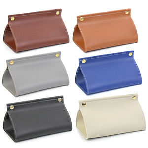 Modern Tissue Paper Bag Box Cover Holder PU Leather Rectangle Decorative Case For Bathroom Vanity Countertop Office Desk Car