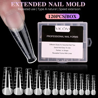 Boîte de 120 moules à ongles réutilisables double usage, forme trapézoïdale transparente, avec lignes graduées, pour extension d'ongles en polygel, pour salon de manucure