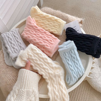Chaussettes de nuit douces et chaudes en polaire cireuse, torsadées, en acrylique australien épais, mi-mollet, couleur bonbon, pour femme
