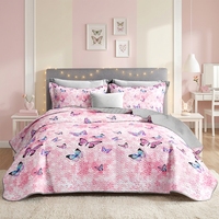 Ensemble de couvre-lit à motif de papillons rose pastel mignon, couvre-lit doux pour chambre de filles, ensemble de couvre-lit 3 pièces