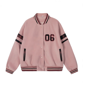 Chaqueta Varsity Rosa Personalizada Leduo para Mujer, Chaqueta de Béisbol Informal de Manga Larga con Botones y Estampado de Número - Product Image 1