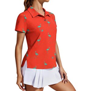FOXA Polo de golf pour femme à manches courtes UPF 50+ imprimé flamant rose, haut de tennis athlétique à col avec 3 boutons - Product Image 1