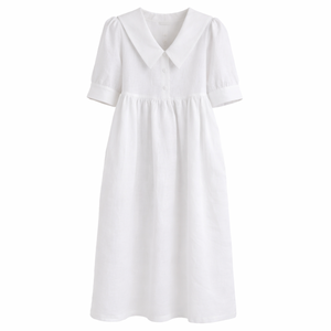 Fournisseur de haute qualité de vêtements pour femmes sur mesure : une robe décontractée en lin blanc avec un <span class=keywords><strong>col</strong></span> <span class=keywords><strong>marin</strong></span> pour femmes élégantes - Product Image 4