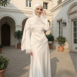 Abaya Loriya 2026 EID, Robes pour femmes, Vêtements islamiques, <span class=keywords><strong>Haut</strong></span> en satin et dentelle, Tenue élégante et modeste, Chemise asymétrique à nouer en dentelle pour femmes - Product Image 2