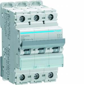 Interruttore automatico miniaturizzato Hager NDN320A personalizzabile 10000A 15kA 3P curva D 20A 3M - Product Image 1