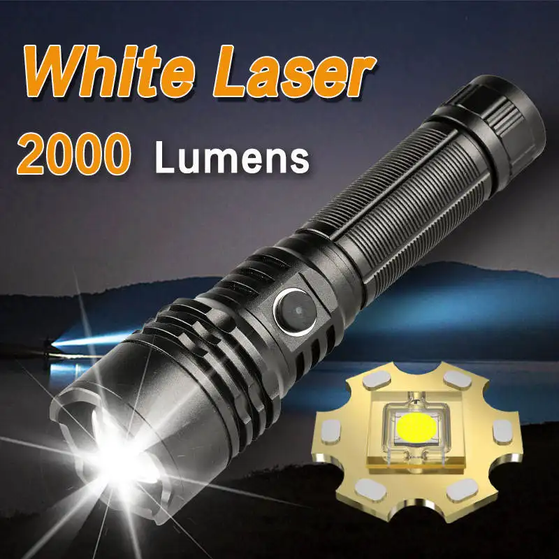 높은 힘 줌 강한 빛 백색 레이저 손전등 사용자 정의 로고 taschenlampe 슈퍼 밝은 강력한 충전식 led 손전등