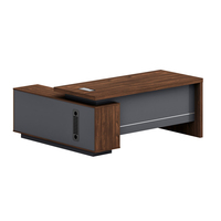 Bureau de direction moderne en forme de L, table de patron de luxe, grand bureau de PDG avec armoire latérale et rangement