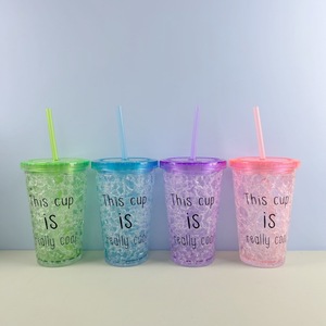 Trendy Flat Lid Ice Cup Double Layer Plastic <b>Crushed</b> Ice Cup Summer Fashion Student Water Bottle Mixed Color - Product Image 1
