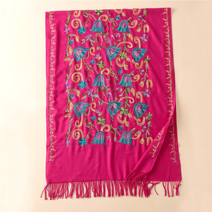New Design Winter Women Pashmina Solid Color Tassel <strong>Shawl</strong> <strong>Embroidered</strong> Floral Cashmere Scarf - Product Image 2