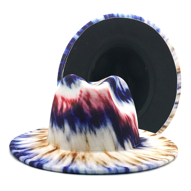 Graffiti Fadora Hats Women Wholesale 2021 New Designer Wide Brim Tie Dye Fedora Winter Hats 2 Two Tone Felt Hats Men And Women