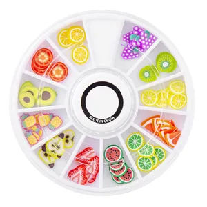 Fruit Nail Art-pegatinas para uñas Fimo en rodajas, 12 rejillas 3D Nail Art, ruedas, adornos frutales, accesorios de decoración de manicura