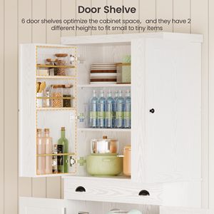SENYU <b>White</b> Freestanding Kitchen Pantry Cabinet with Drawer and Sliding <b>Shelves</b> Multi-Functional Storage <b>Unit</b> - Product Image 6