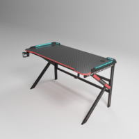 Offre Spéciale maison noir bureau d'ordinateur jambes en forme de K Table de joueur lumière LED ensemble de bureau Table de jeu RVB