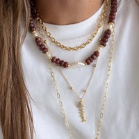 Collana con Ciondolo di Perle Barocche d'Acqua Dolce, Set di Gioielli Fatti a Mano con Perline in Pietra Naturale Colorata per Donne