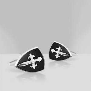 Custom nero scudo crociato gemelli smaltati in acciaio inox per gli uomini per la festa di fidanzamento di nozze o regalo di anniversario - Product Image 2