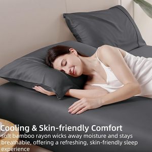 <span class=keywords><strong>Drap</strong></span>-<span class=keywords><strong>housse</strong></span> en rayonne de bambou de 16 pouces <span class=keywords><strong>Drap</strong></span> de fond de refroidissement super doux 4 sangles de coin élastiques Draps plats ajustés foncés - Product Image 3