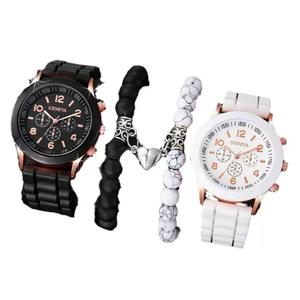 NJC 4Pcs/<strong>Set</strong> Wholesale Couple <strong>Geneva</strong> Quartz Wrist <strong>Watches</strong> with Heart Beaded Bracelet <strong>Set</strong> - Product Image 3