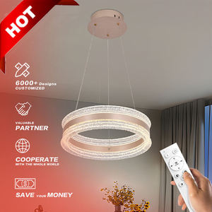 Lustre en acrylique minimaliste pour salon, design circulaire, luminaire suspendu à anneau LED doré - Product Image 3
