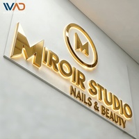 Enseigne LED 3D personnalisée en or, logo métallique rétroéclairé de luxe pour salons de manucure et de beauté, publicité pour devanture de magasin, décoration murale, enseigne en lettres 3D