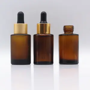 Flacon sérum d'emballage pour soins de la peau, 1 pièce, bouteille compte-gouttes en verre, huile essentielle pour barbe à épaule plate ambre, 20ml, 30ml, 50ml