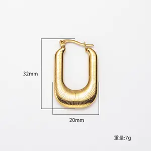 Europe and the United States ins light luxury high-grade stainless steel earrings female trend stripe titanium gold plated jewel