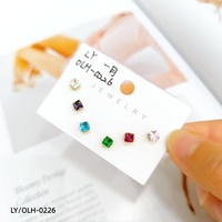 Tendances 2026 : Ensemble de boucles d'oreilles clous géométriques en acier inoxydable, zircon carré coloré, plaqué or 14K pour femme
