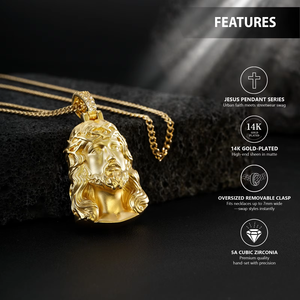 จี้พระเยซูชุบทอง 14K สร้อยคอสำหรับผู้ชาย ความยาว 24 นิ้ว สร้อยคอคริสเตียนสำหรับสวดมนต์ ของขวัญทางศาสนาสำหรับเทศกาลอีสเตอร์ เครื่องประดับ - Product Image 3
